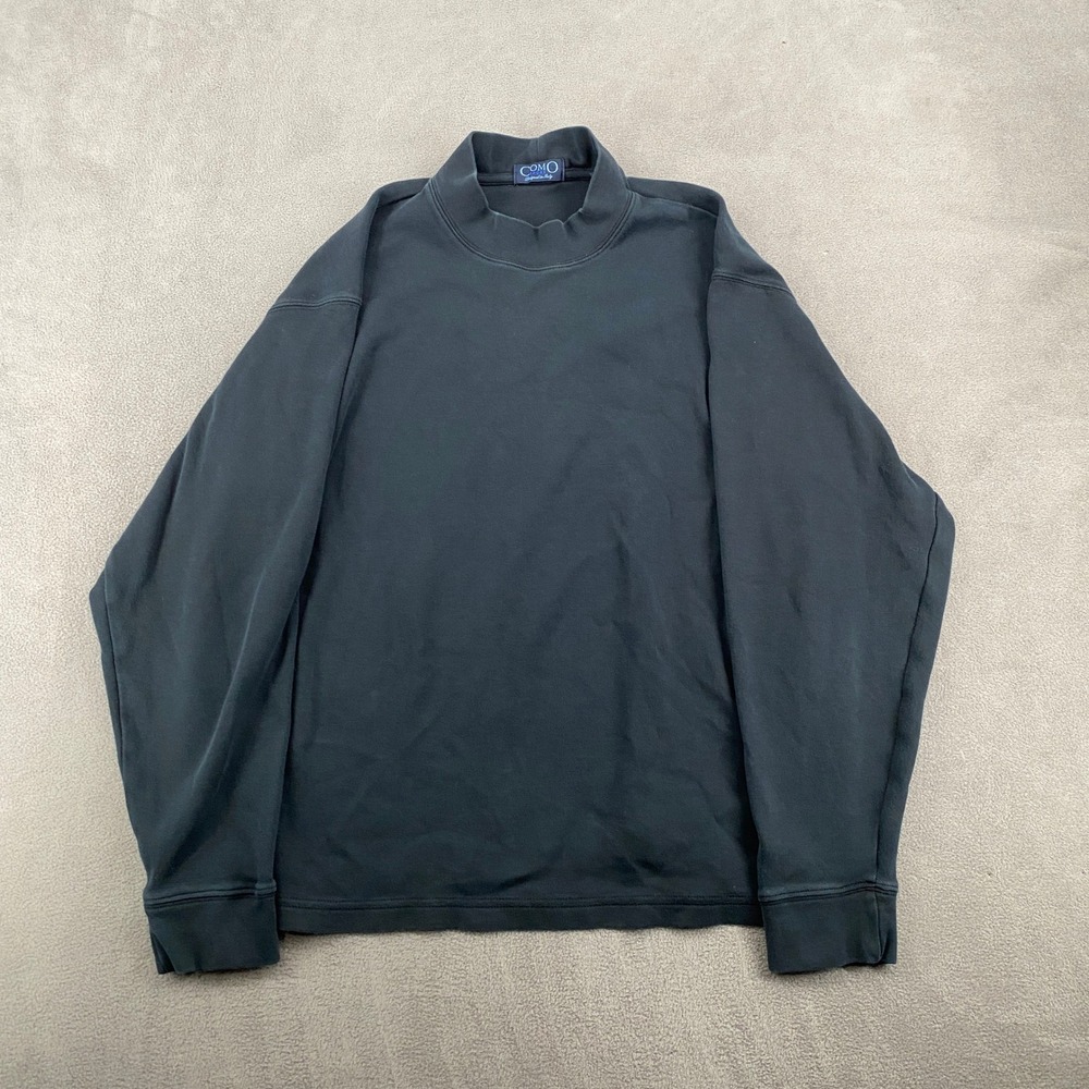 Como Sport Mens XL Mock Neck Long Sleeve Pima Cotton Pullover Black Shirt Italy